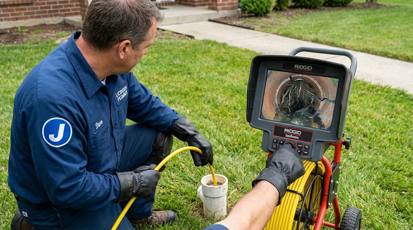 Sewer camera inspection being performed by Johns Plumbing LLC in La Porte