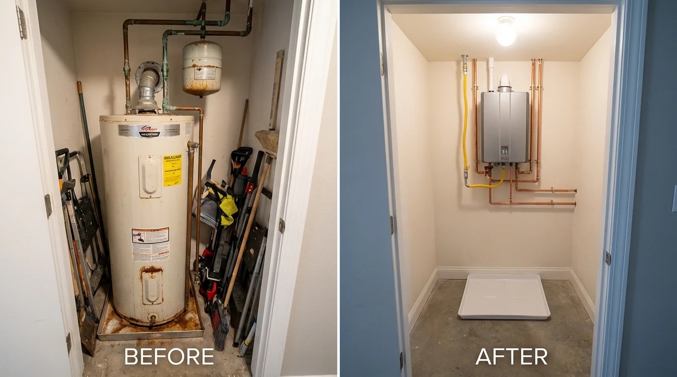 Tank water heater versus wall-mounted tankless unit comparison for La Porte, IN homeowners